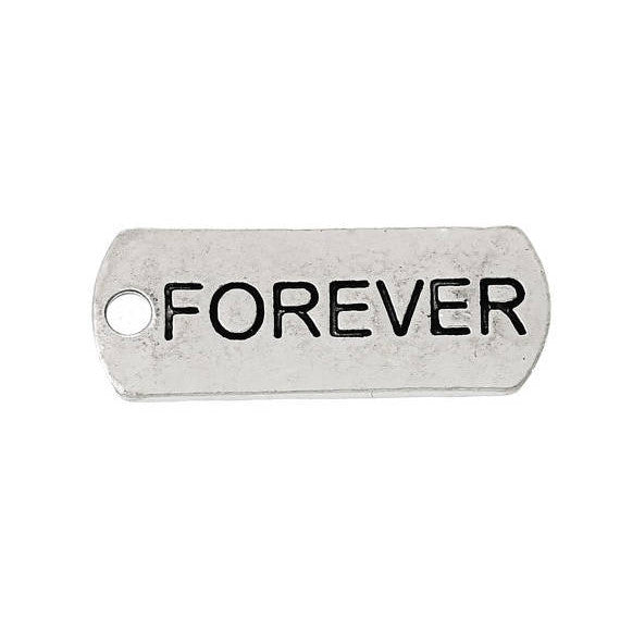 10 Silver Pewter Stamped FOREVER TAG Rectangle Charm Pendants  chs1594