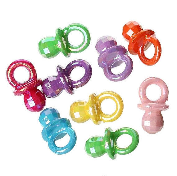 200 bulk pkg AB Coated Faceted Acrylic BABY Pacifier Charms, mixed col