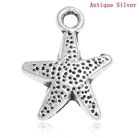 10 Silver Metal STARFISH Charm Pendants chs0523