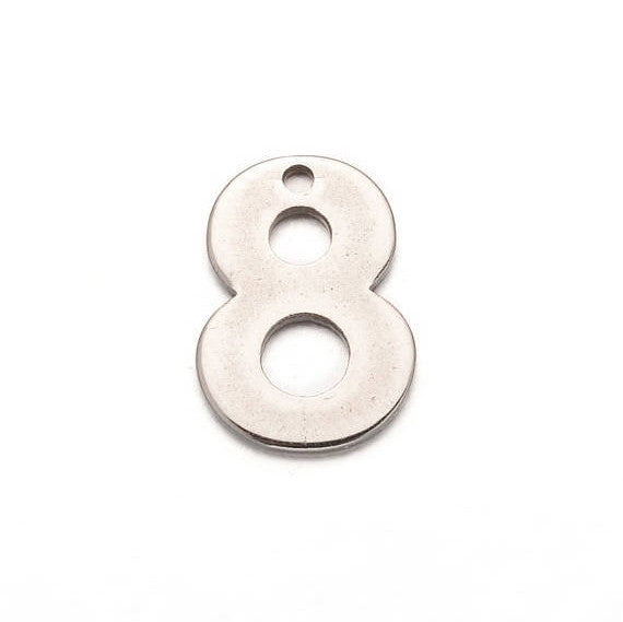 10 Number 8 (eight) Stainless Steel Charm Pendants, chs2303