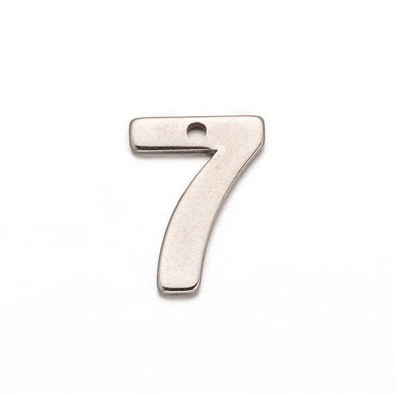 10 Number 7 (seven) Stainless Steel Charm Pendants, chs2304