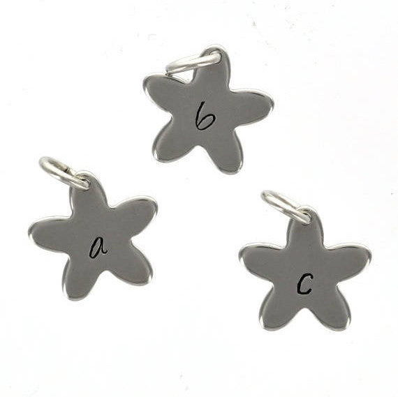 Personalized STAINLESS STEEL lower case Star Flower letter charm . alphabet . Your Choice of letters  (Free Combined Shipping )