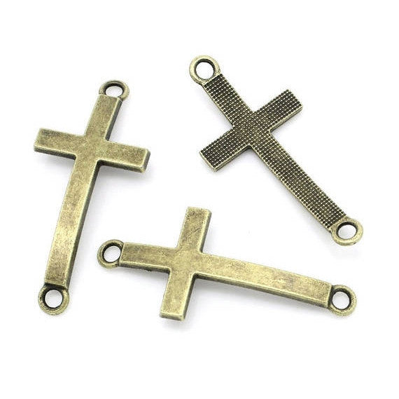 10 Antique Bronze Sideways CROSS Charm Connector Links, 37x16mm  chb0278