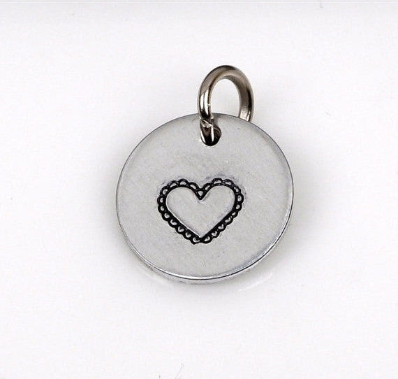 LACE HEART Hand Stamped Disc Charm Pendant, 1/2"