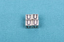 Alphabet LETTER U Sterling Silver Alphabet Block Bead, Square Cube, 5.5mm, pms0297