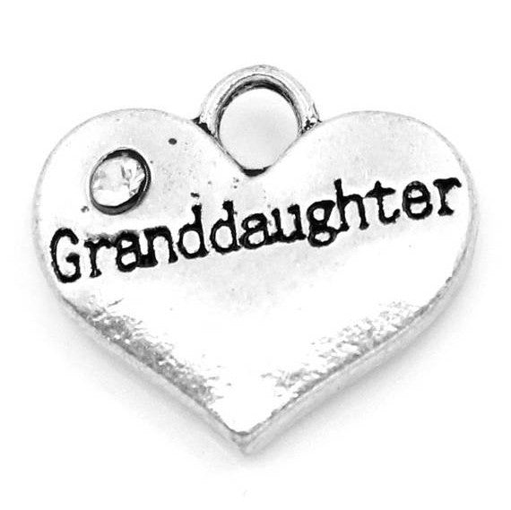 1 Silver Tone Rhinestone " Granddaughter " Heart Charm Pendant 16x14mm (5/8"x1/2")  chs0994a