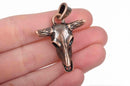 2 Copper Metal Longhorn COW SKULL Charms or Pendants, Steer Skull Pendant, 42x30mm, chs2884