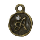 4 pcs Letter A Monogram Wax Seal Bronze Charm Tags, with crystal rhinestone, 3/8"  chb0349