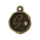 4 pcs Letter G Monogram Wax Seal Bronze Charm Tags, with crystal rhinestone, 3/8"  chb0335
