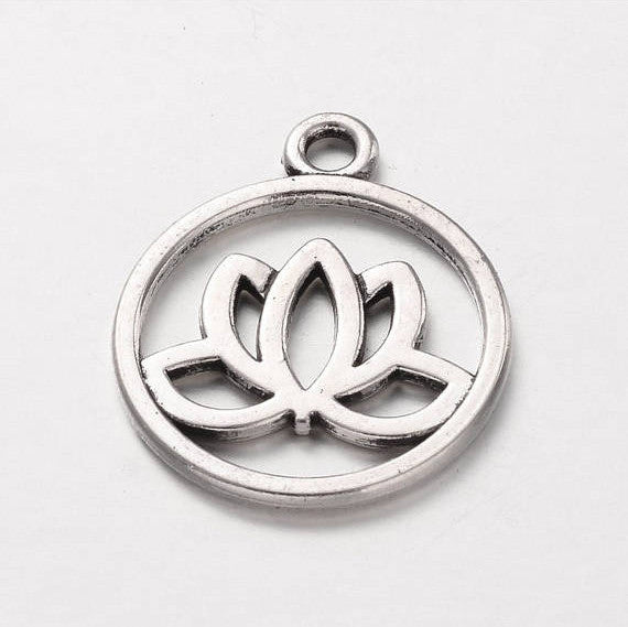 10 Silver Pewter LOTUS FLOWER Charm Pendants, meditation charms, yoga charms, chs2189