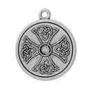 5 Antique Silver Tone CELTIC KNOT Cross Flat Circle Disc Charm Pendants chs1578