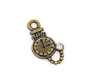 5 POCKET WATCH Charms with rhinestone crystals, Bronze Tone Metal, 5/8" tall chb0365