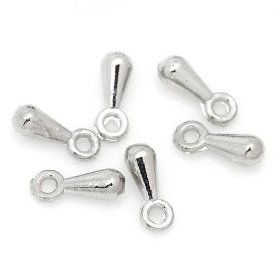 50 Silver Tone Metal FINIAL DROPS Tag Charms for necklace/bracelet ends  7mm x 3mm  chs1537