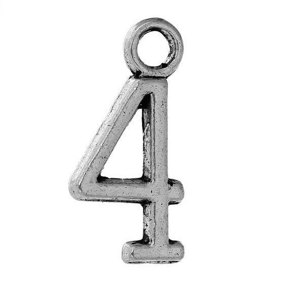 6 Silver Plated Number 4 (four) Charms, 15mm tall, about 5/8" chs2284
