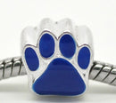 2 Silver Metal and Enamel Royal Navy Dark BLUE PAW Print Charm European Bead for large hole European chains  bme0244