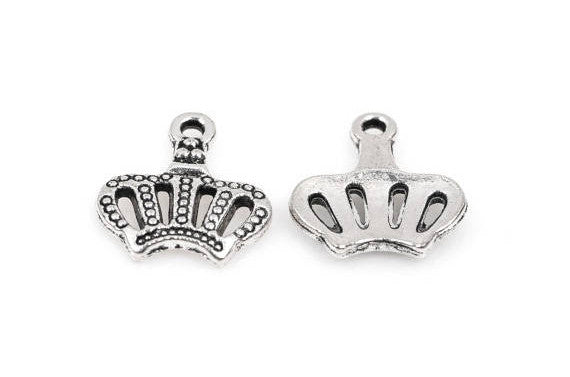 10 CROWN Charm Pendants, Princess Crown, King's Crown, Queen's Crown, Antique Silver chs2124