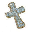 4 Hammered Bronze Cross Pendant Charms, with blue verdigris patina, large 1-3/4" long chb0451