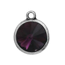 2 Purple Amethyst Rivoli Charms, Crystal Glass in Silver Bezel, 21x17mm, chs2690