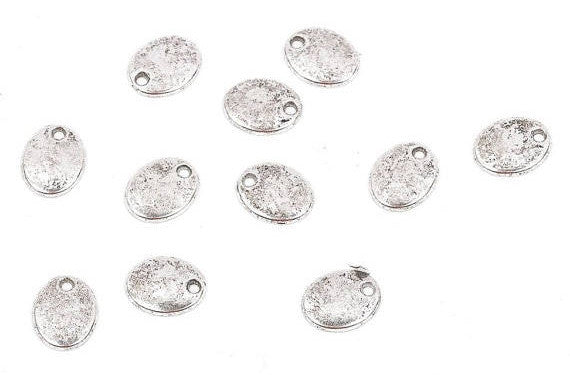 20 Small Distressed Antiqued Silver Domed Oval Tag Charm Pendants, 9x7mm  chs1755