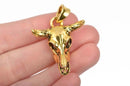2 Gold Metal Longhorn COW SKULL Charms or Pendants, Steer Skull Pendant, 42x30mm, chs2883