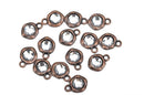50 Copper Rhinestone Drop Charms, 10mm asymmetrical circle with faceted rhinestone embedded in center, chc0068b