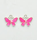 2 Silver Enamel HOT PINK Butterfly Charm Pendants . 19mm x 17mm. Che0029