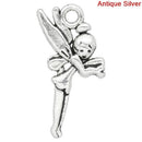 8 TINKERBELL FAIRY Antique Silver Tone Metal Charm Pendants chs0609