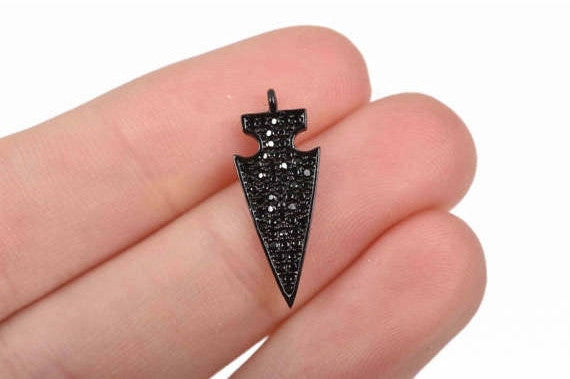 BLACK Arrowhead Charm with BLACK Rhinestones, Pavé Pendant, 22x8mm (7/8") chs2896