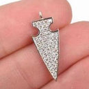 SILVER Arrowhead Charm with Clear Rhinestones, Pavé Pendant, 22x8mm (7/8") chs2898