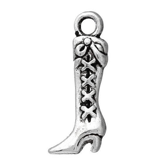 10 Silver Old Fashioned LADIES BOOT Shoe Charm Pendants chs1996