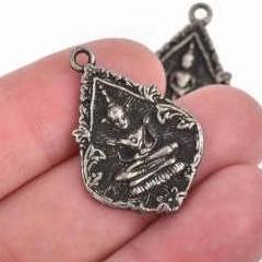 5 THAI BUDDHA charm pendants, gunmetal metal, religious icon relic charm, double sided, 31x21mm, chs2899