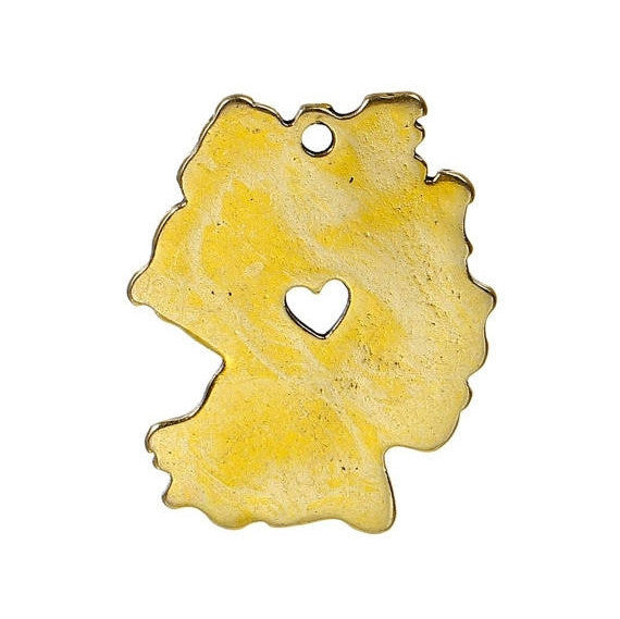 10 GERMANY MAP Charms, Gold Plated German Country Pendants, Frankfurt Heart Cutout, 28x23mm, chg0419