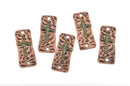 5 CROSS Charms Pendants, 2 hole bracelet connector links, copper base with green patina cross, rustic hammered metal, 37x15mm, chc0055