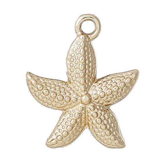 5 Gold Plated STARFISH Charm Pendants, beach theme, chg0173