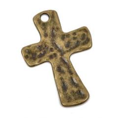 4 Hammered Bronze Cross Pendant Charms, oxidized bronze, large 1-3/4" long chb0452