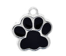4 Silver Pewter and Enamel Black PAW PRINT School Mascot Charms or Pendants, textured back, che0524