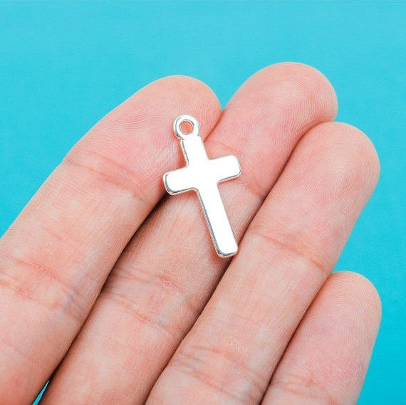 10 Plain CROSS Tag Charm Pendants  Silver Tone Metal chs0285