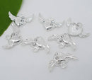 4 Silver Plated Rhinestone ANGEL WING Heart Charm Pendants  20x13mm. chs0861
