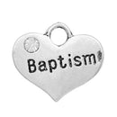 1 Antique Silver Rhinestone "Baptism" Heart Charm Pendant 16x14mm  chs2705