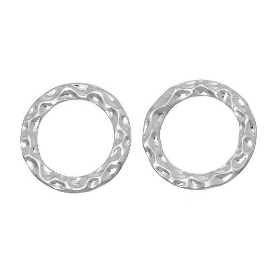 10 Silver PlatedHammered Metal Textured CIRCLE RING Connectors 16mm  chs2084