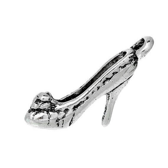 6 Fancy high heel shoe charms, antique silver charms, chs2252