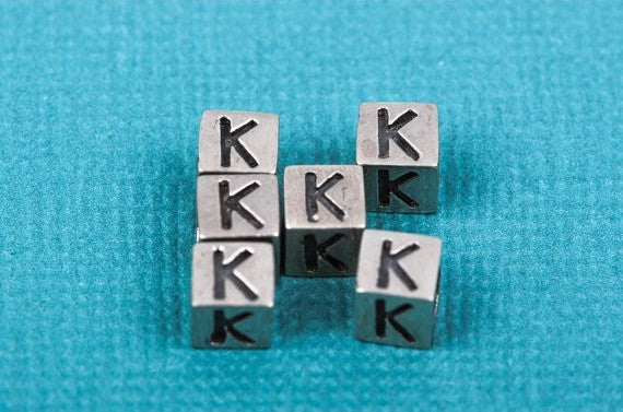 Alphabet LETTER K Sterling Silver Alphabet Block Bead, Square Cube, 4.5mm, pms0315