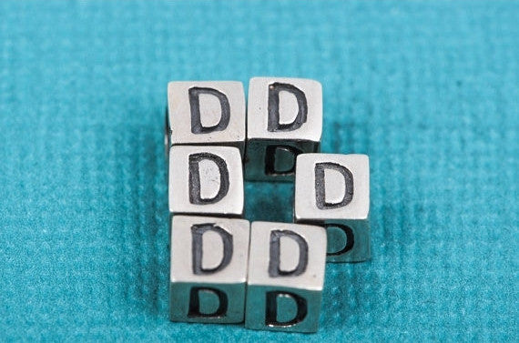 Alphabet LETTER D Sterling Silver Alphabet Block Bead, Square Cube, 4.5mm, pms0308