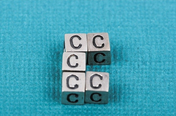 Alphabet LETTER C Sterling Silver Alphabet Block Bead, Square Cube, 4.5mm, pms0307