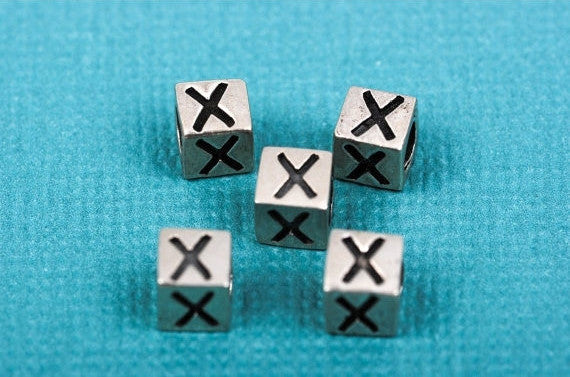 Alphabet LETTER X Sterling Silver Alphabet Block Bead, Square Cube, 4.5mm, pms0327