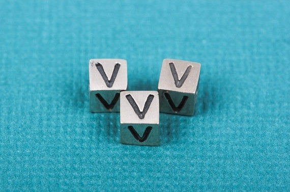 Alphabet LETTER V Sterling Silver Alphabet Block Bead, Square Cube, 4.5mm, pms0325