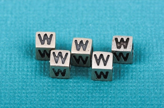 Alphabet LETTER W Sterling Silver Alphabet Block Bead, Square Cube, 4.5mm, pms0326