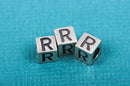 Alphabet LETTER R Sterling Silver Alphabet Block Bead, Square Cube, 4.5mm, pms0322