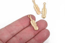 10 Light Gold FEATHER Charms, Light Gold oxidized metal charms, Light Gold feather pendants, 27x8mm, 1-1/8" long chg0600