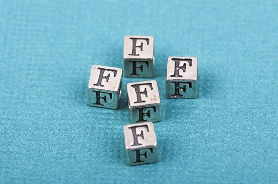 Alphabet LETTER F Sterling Silver Alphabet Block Bead, Square Cube, 4.5mm, pms0361